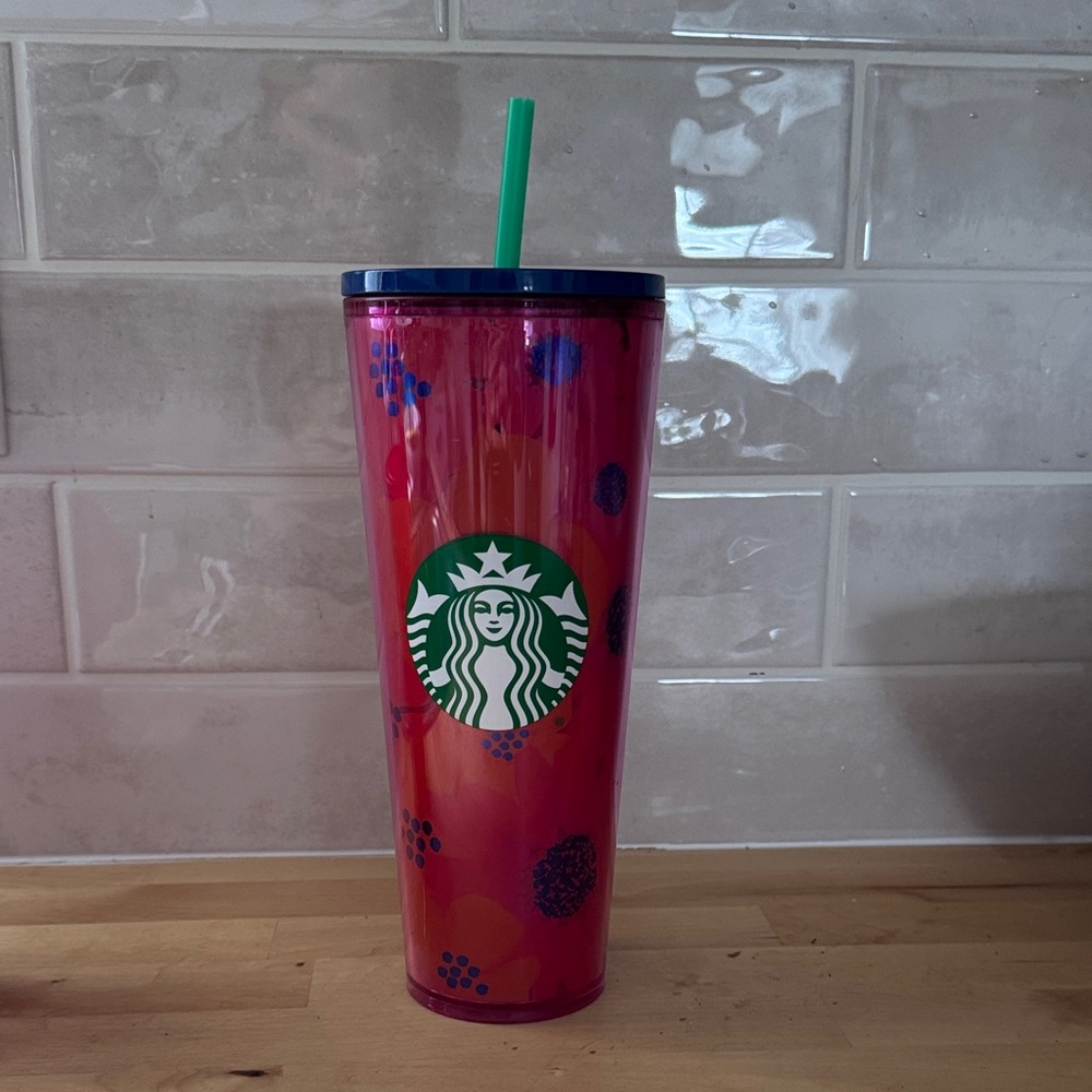 Starbucks Red and Blue Floral Tumbler - 24oz